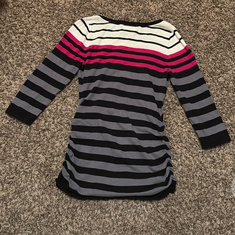 Motherhood Maternity 3/4 sleeve Pink Grey Black White Stripe Sweater Sz Small 🖤🩷 - Picture 5 of 5